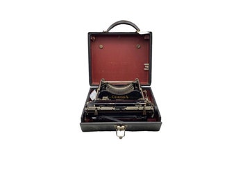 Antique Famed Politician & Author, John Herbert Quick, Original 1904 Corona Portable Typewriter Featuring Black Travel Case With Red Lining