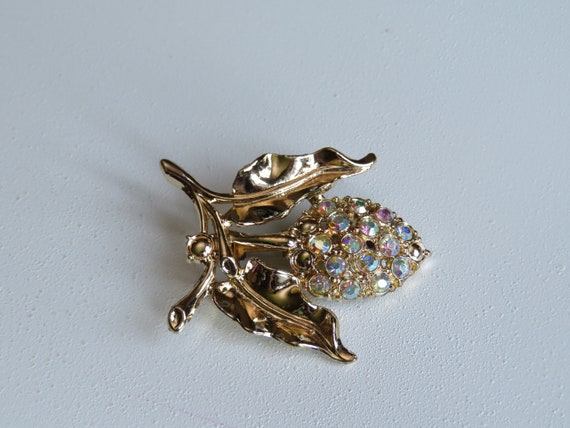 Vintage Gold Tone Designer Rhinestone Floral Clus… - image 6