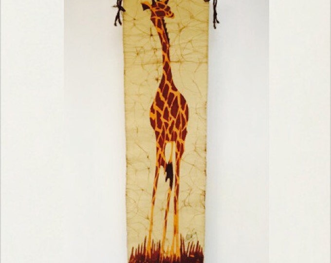 Large Vintage African Safari Wildlife Giraffe Woven Wall Tapestry Art Featuring Original Artist Signature