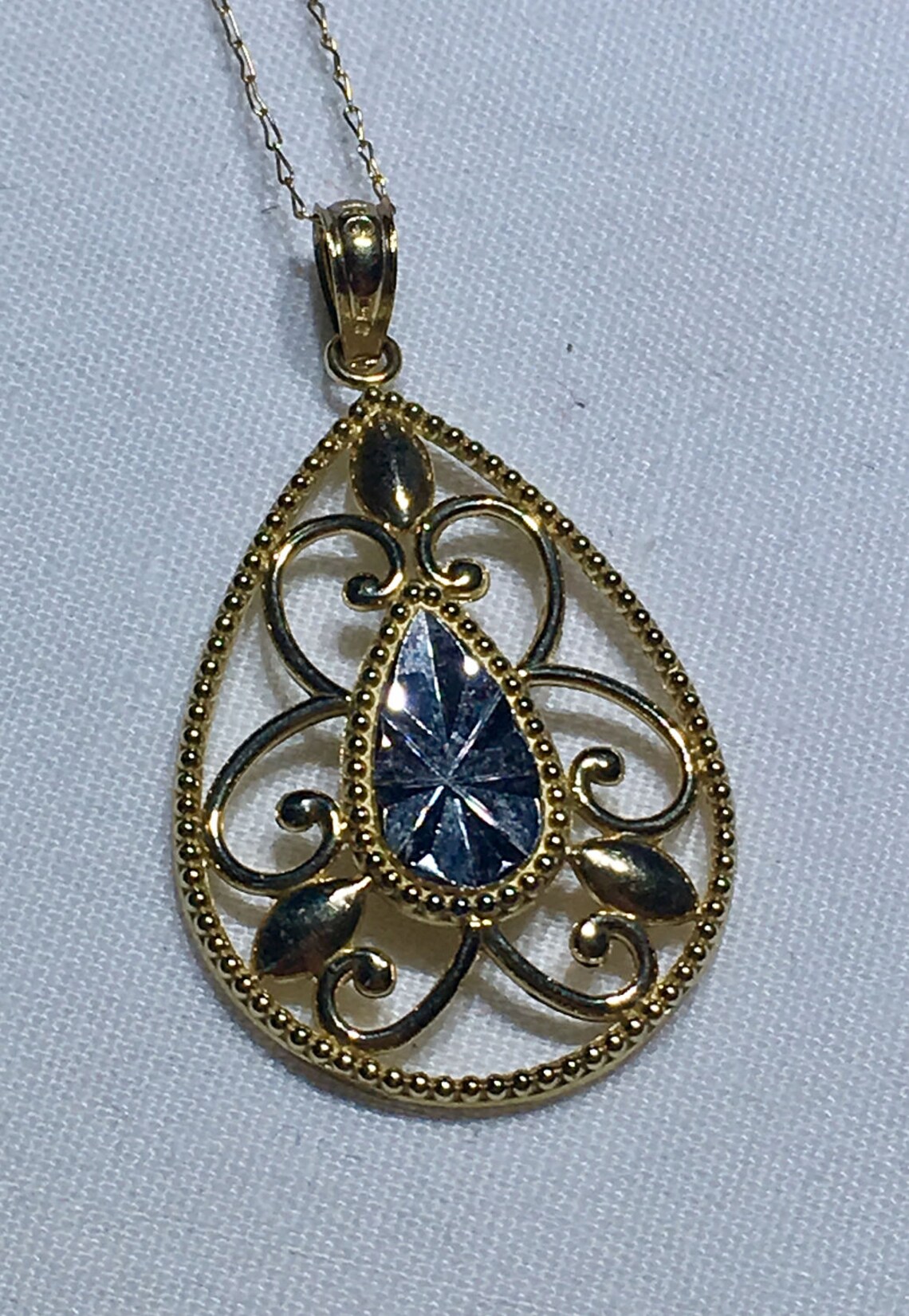 Victorian Inspired 10k Gold Diamond Cut Filigree Teardrop - Etsy