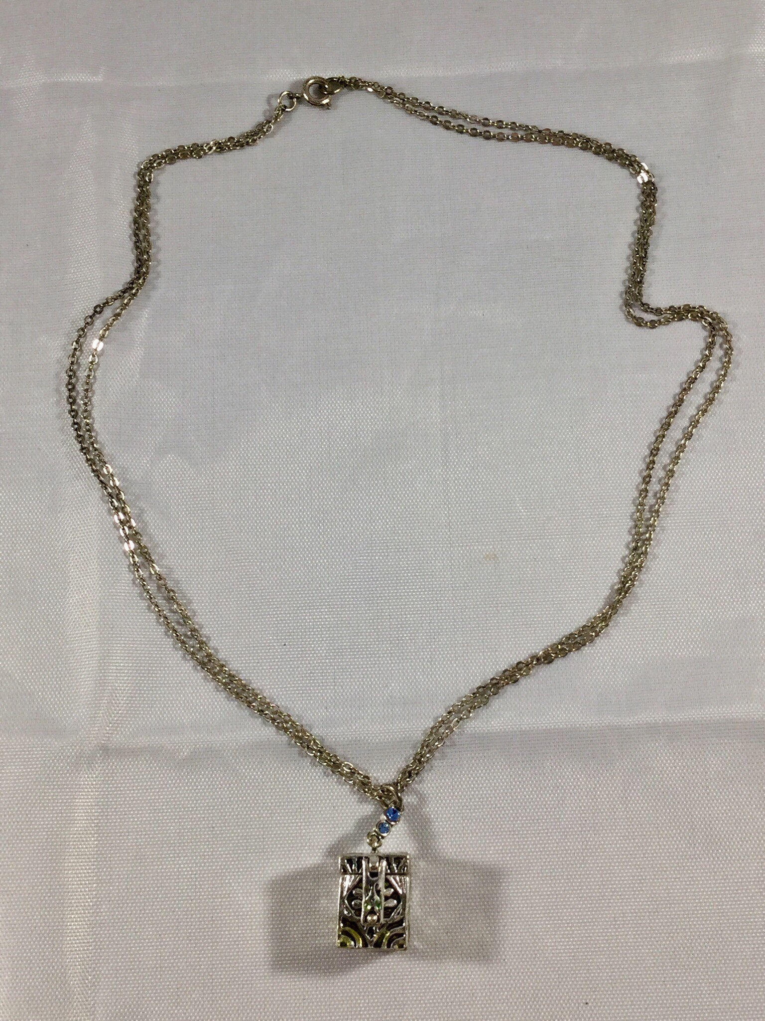 Vintage Ladies Silver Tone Rhinestone Encrusted Open Box Locket With ...