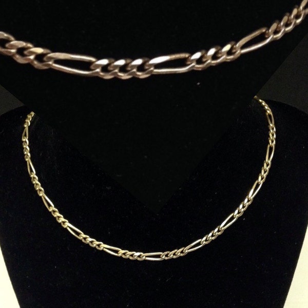 Vintage Italian Sterling Silver Alternating Designer Chain Link Necklace Featuring Heavy Constructed Design Style