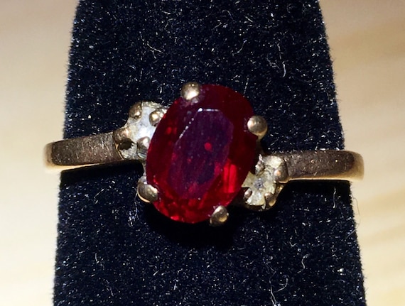 Vintage 10k Gold Ladies Deep Offset Garnet Solitaire Ring | Etsy