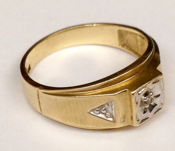 Vintage Heavy 10k Solid Gold Men's Diamond Weddin… - image 3