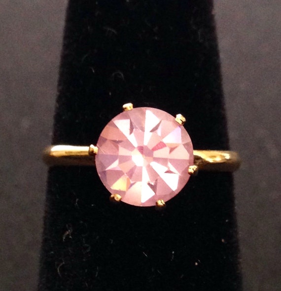 Vintage Gold Tone Translucent Pink Rose Rhinestone