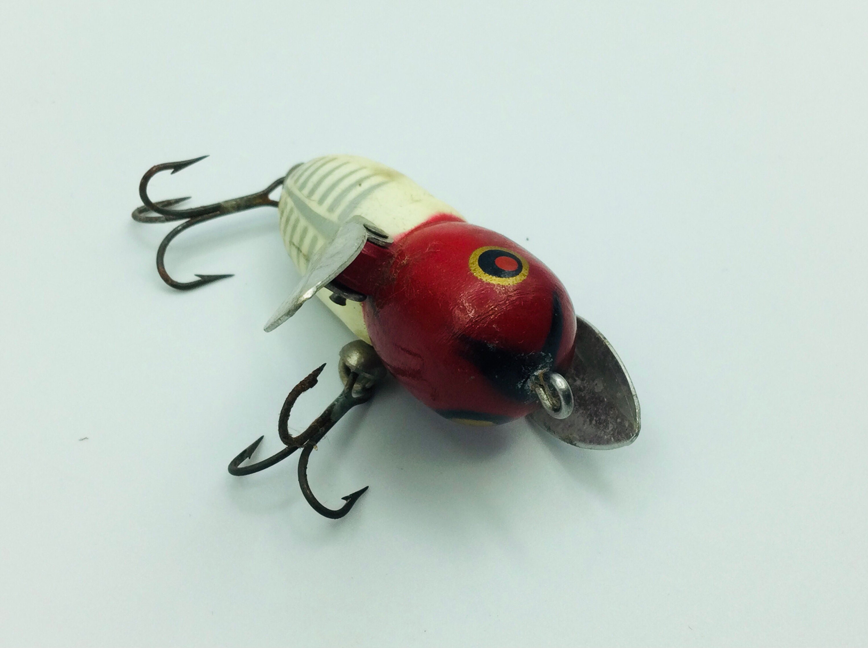 Antique Double Hook Heddon Wooden Tiny Crazy Crawler Fishing Lure Featuring  Original Red & White Hand Painted Design -  Canada