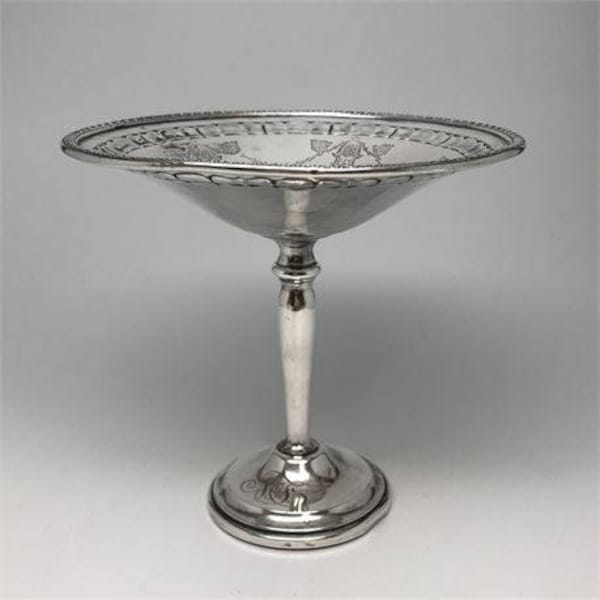 Vintage J. E. Caldwell & Co Sterling Silver Weighted Compote Featuring Elegant Monogrammed Etched Pattern Designs