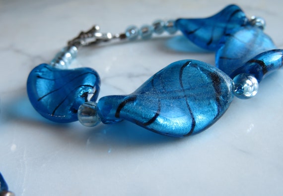 Vintage Caribbean Blue Art Glass Designer Bracele… - image 4