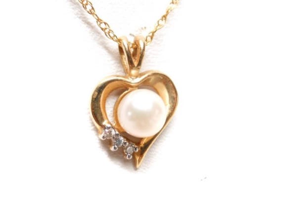 Vintage 14k Gold Diamond & Pearl Accented Open He… - image 8