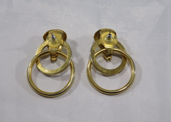 Vintage Gold Tone Double Hoop Rhinestone Earrings… - image 4