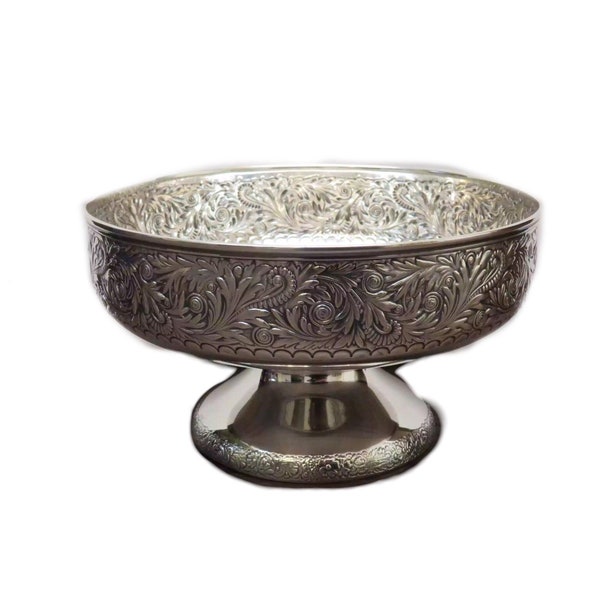Antique Gorham Sterling Silver Pedestal Centerpiece Bowl Featuring Elegantly Scribed Trim With Feathered Designs & Original Hallmarking