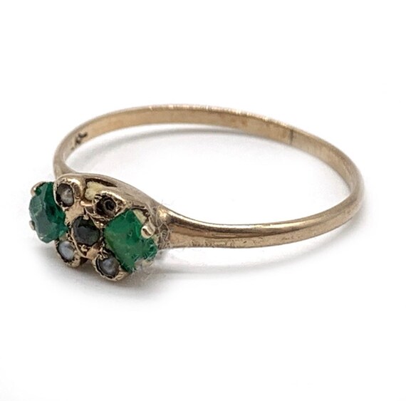 Antique 19th Century 14k Gold Square Cut Emerald Ring With Petite