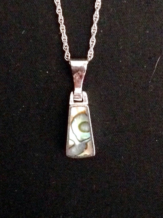 Vintage Sterling Silver Abalone Rectangular Shape… - image 1