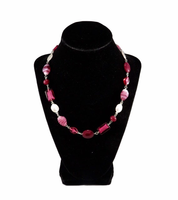 Vintage Raspberry Stone Ladies Designer Necklace … - image 1