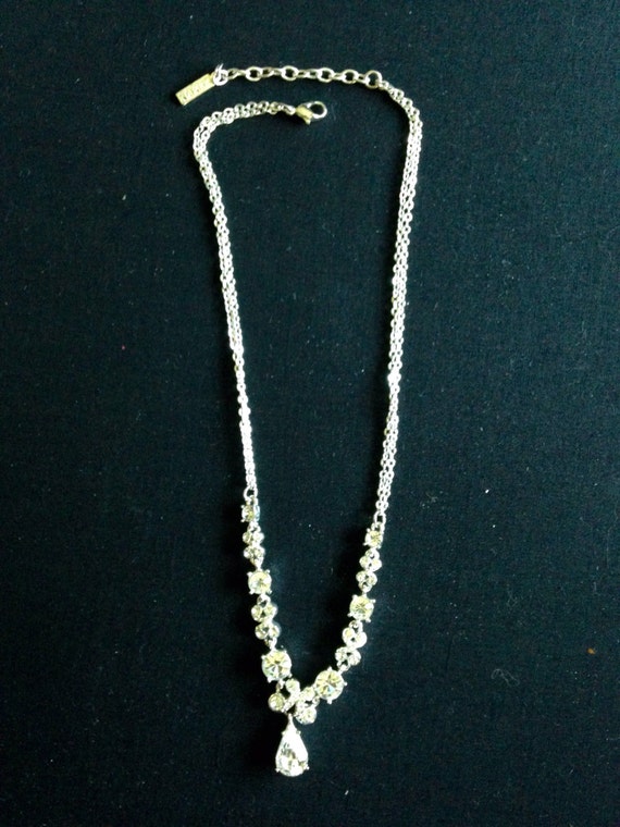 Vintage Platinum Style Teardrop Rhinestone Napier… - image 3