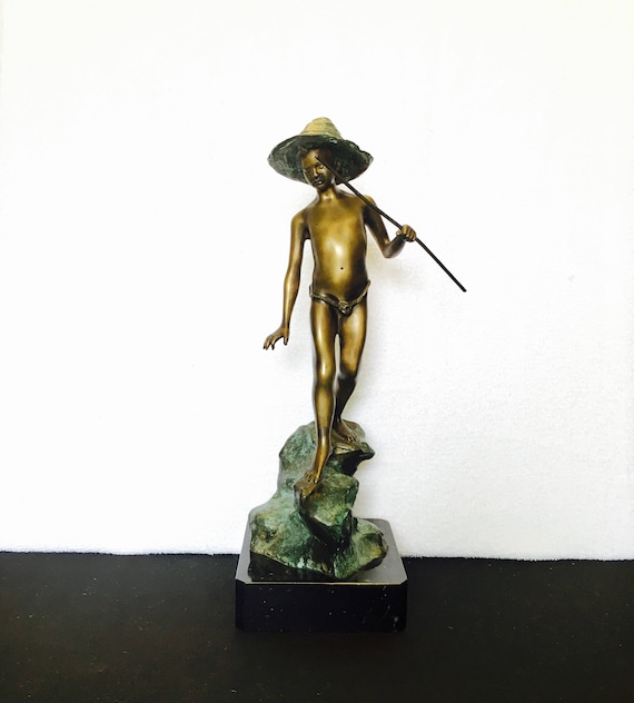 Bronze Statue, Young Boy Fishing