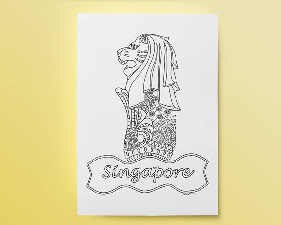 Merlion INSTANT DOWNLOAD Coloring Page for Teens and