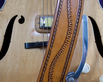 Guitar Strap, Hand-Tooled Leather, Adjustable, Original Design