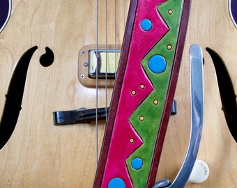 Guitar Strap, Hand-Tooled Leather, Adjustable, Original Design
