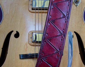 Guitar Strap, Hand-Tooled Leather, Adjustable, Original Design