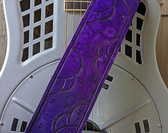 Guitar Strap, Hand-Tooled Leather, Adjustable, Original Design