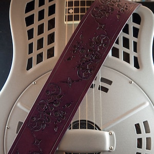 Leather Guitar Strap, Hand-tooled, Adjustable, Original Design