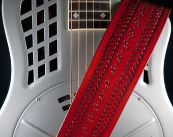 Leather Guitar Strap, Hand-tooled, Adjustable, Original Design