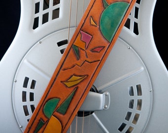 Guitar Strap, Hand-tooled Leather, Adjustable, Original Design