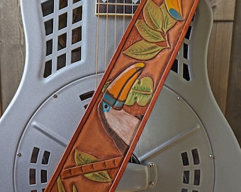 Guitar Strap, Hand-Tooled Leather, Adjustable, Original Design