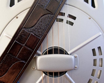 Guitar Strap, Hand-Tooled Leather, Adjustable, Original Design