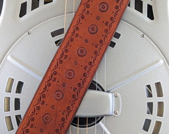 DEMO SALE - Hand-stamped Leather Guitar Strap, Original Design