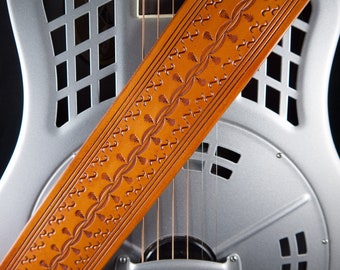 Leather Guitar Strap, Hand-tooled, Adjustable, Original Design