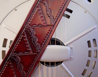 Guitar Strap, Hand-Tooled Leather, Adjustable, Original Design