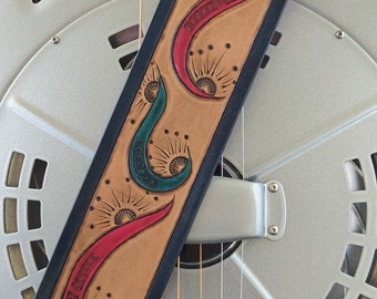 Hand-tooled Leather Guitar Strap, Original Design