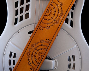 Guitar Strap, Hand-tooled Leather, Adjustable, Original Design