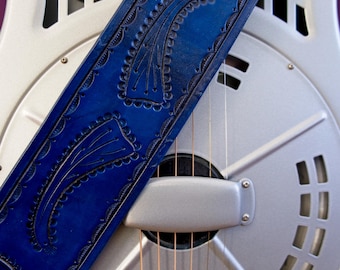 Guitar Strap, Hand-Tooled Leather, Adjustable, Original Design