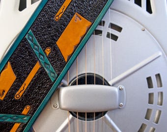 Guitar Strap, Hand-Tooled Leather, Adjustable, Original Design