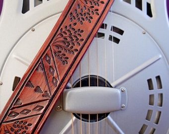 Guitar Strap, Hand-Tooled Leather, Adjustable, Original Design