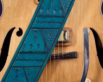 Guitar Strap, Hand-Tooled Leather, Adjustable, Original Design