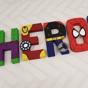 Avengers Wall Art - Super Hero Name - Personalized Hand Painted Papier Mache Super Hero Letters