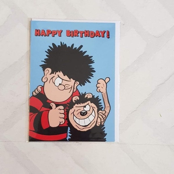 Beno Birthday Card - Dennis the Menace and Gnasher Card - Comic Book - Happy Birthday Card - Card for Her - Card for Him - Blue Card - BD25