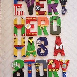 Superhero Letters Personalized Superhero Name Hand Painted Papier Mache Letters Kids Bedroom MADE TO ORDER 1-9 Letters image 1