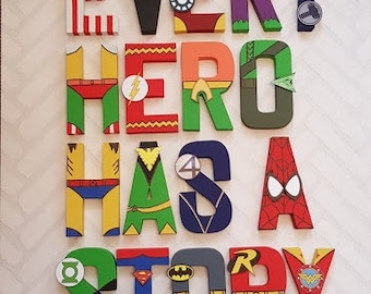 Letras personalizadas con nombres de superhéroes – Decoración infantil pintada a mano
