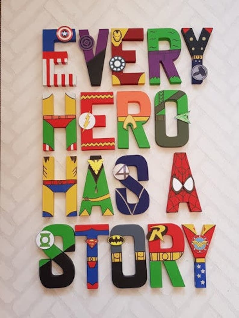 Superhero Letters Personalized Superhero Name Hand Painted Papier Mache Letters Kids Bedroom MADE TO ORDER 1-9 Letters image 1