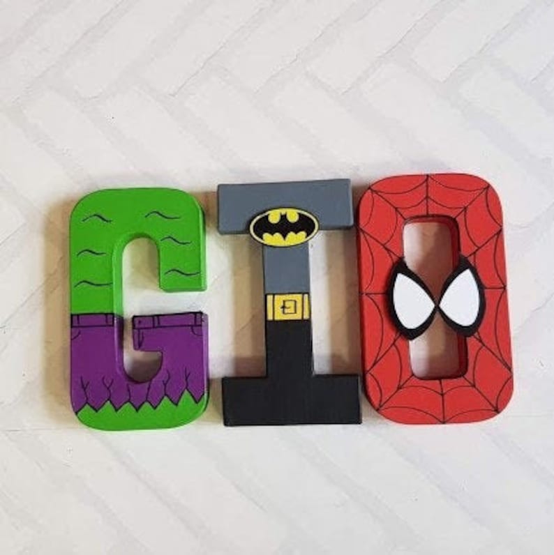 Superhero Letters Personalised Hand Painted Papier Mache Name Initials 3 Super Hero letters only Kids Name MADE TO ORDER image 2