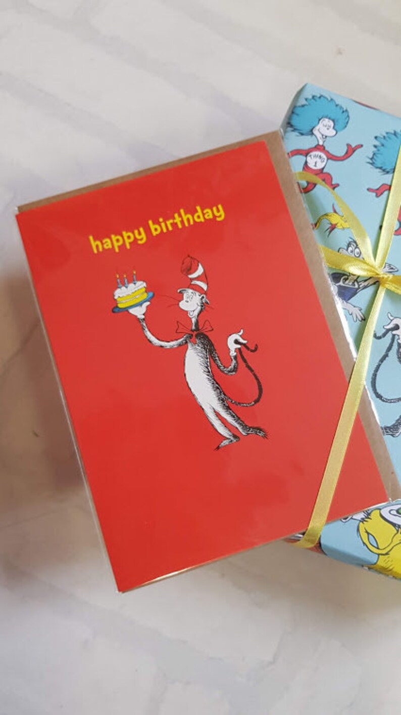 Cat in the Hat Card Birthday Card Happy Birthday Card Etsy