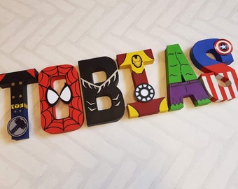 Gepersonaliseerde naambrieven superhelden – handgeschilderd papier-maché, kinderdecor
