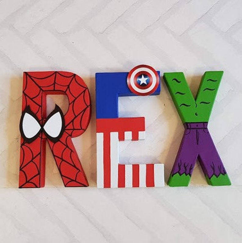 Superhero Letters Personalised Hand Painted Papier Mache Name Initials 3 Super Hero letters only Kids Name MADE TO ORDER image 1