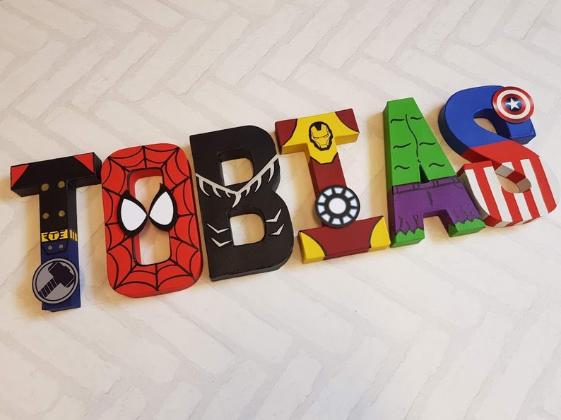 Superhero Letters Personalized Superhero Name Hand Painted Papier Mache Letters Kids Bedroom MADE TO ORDER 1-9 Letters image 5