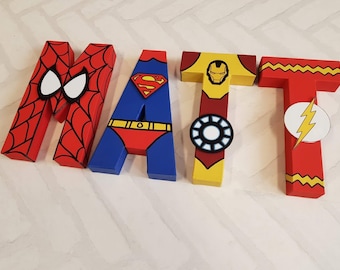 Superhero Letters - Personalised Hand Painted Papier Mache letters - 4-8 Super Hero Letter Kids Name - MADE TO ORDER